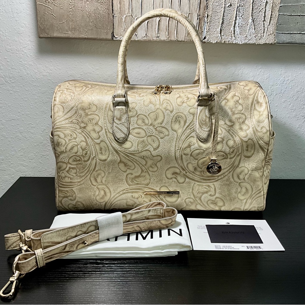 Brahmin Spencer Creme Delano Pattern Carryon Under-Seat Duffle Nwt